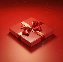 AI generated empty gift box with bow surrounded by red texture photo
