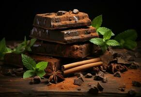 AI generated chocolate, cloves, mint, and spices photo