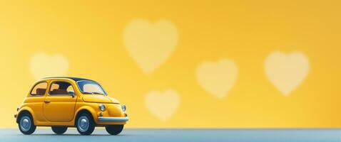 ai generado un amarillo coche con un corazón en el parte superior de eso foto