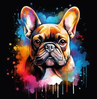 AI generated a colorful, watercolor french bulldog tshirt photo