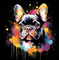 AI generated a colorful, watercolor french bulldog tshirt photo