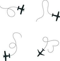 Set of Airplane Dotted. With Start Point and Dash Line Trace. Isolated Vector Illustration.