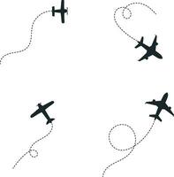 Set of Airplane Dotted. With Start Point and Dash Line Trace. Isolated Vector Illustration.