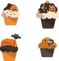 Halloween Cupcake Icon With Spooky Cartoon Design Style. Vector Illustration Set.