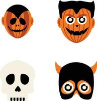 Different Halloween Mask With Creepy Cartoon Design. Vector Illustration Set.