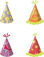 New Year Hat With Colorful Cartoon Design. Vector Illustration Set.