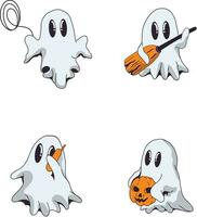 Retro Ghost Halloween Icon Collection. With Flat Cartoon Design. Isolated On White Background. Vector Illustration.