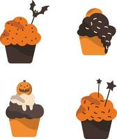 Halloween Cupcake Icon With Spooky Cartoon Design Style. Vector Illustration Set.