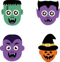 Different Halloween Mask With Creepy Cartoon Design. Vector Illustration Set.