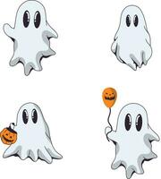 Retro Ghost Halloween Icon Collection. With Flat Cartoon Design. Isolated On White Background. Vector Illustration.