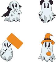 Retro Ghost Halloween Icon Collection. With Flat Cartoon Design. Isolated On White Background. Vector Illustration.