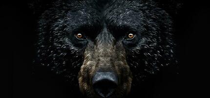 ai generado un negro oso en el oscuro tiene sus cabeza arriba foto