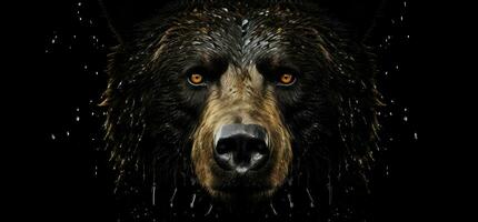 ai generado un negro oso en el oscuro tiene sus cabeza arriba foto