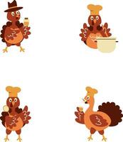 Collection of Thanksgiving Turkey. In Cartoon Design Style. Vector Illustration.