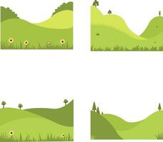 Set of Field Green Hills. With Aesthetic Design. Vector Illustration.