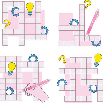 Crossword Puzzle Day Icon Collection. Isolated On White Background. Vector Illustration.