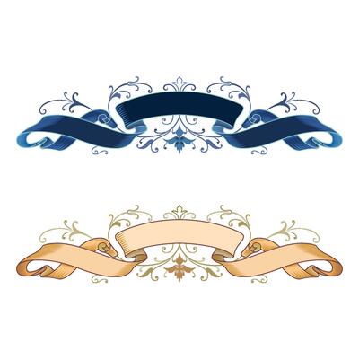 Hand drawn horizontal banners set with retro style ribbons decoration elements isolated vector illustration