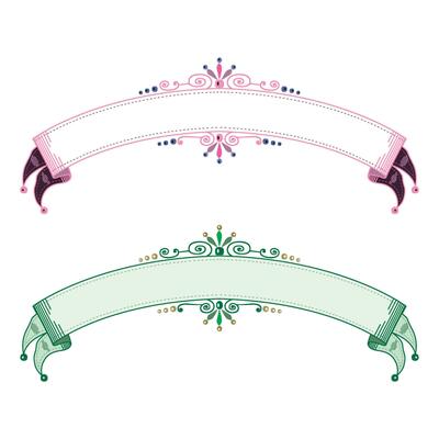 Hand drawn horizontal banners set with retro style ribbons decoration elements isolated vector illustration