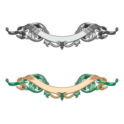 Hand drawn horizontal banners set with retro style ribbons decoration elements isolated vector illustration