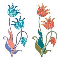 Vintage retro floral calligraphic art decorative elements colored sketch set with flowers isolated vector