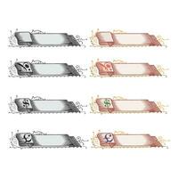 Hand drawn horizontal currency banners set with retro style ribbons decoration elements isolated vector illustration