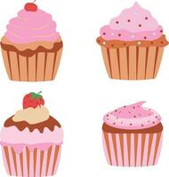 Collection of Different Cupcake Dessert. With Flat Cartoon Design Style. Isolated Vector Icon.