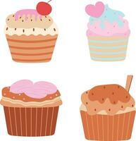 Collection of Different Cupcake Dessert. With Flat Cartoon Design Style. Isolated Vector Icon.