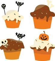 Set of Halloween Cupcake. Isolated On White Background. Vector Illustration.