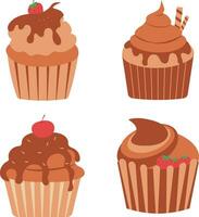 Collection of Different Cupcake Dessert. With Flat Cartoon Design Style. Isolated Vector Icon.