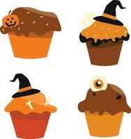 Set of Halloween Cupcake. Isolated On White Background. Vector Illustration.