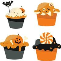 Set of Halloween Cupcake. Isolated On White Background. Vector Illustration.