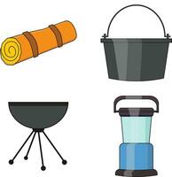 Camping Equipment Icon Set. With Cartoon Design. Vector Illustration.