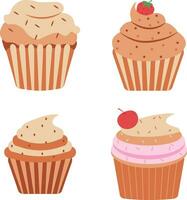 Collection of Different Cupcake Dessert. With Flat Cartoon Design Style. Isolated Vector Icon.