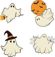 Set of Retro Ghost Halloween. Isolated On White Background. Vector Illustration