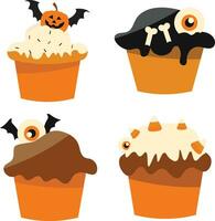 Set of Halloween Cupcake. Isolated On White Background. Vector Illustration.