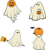 Set of Retro Ghost Halloween. Isolated On White Background. Vector Illustration