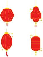 Collection of Lantern Chinese New Year. With Flat Design. Isolated Vector Illustration.