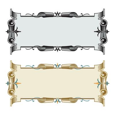 Hand drawn horizontal banners set with retro style ribbons decoration elements isolated vector illustration