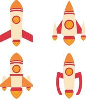 Spaceship Rocket In Cartoon Design. Vector Illustration Set.