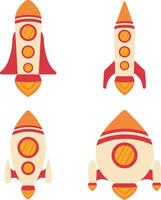 Spaceship Rocket In Cartoon Design. Vector Illustration Set.