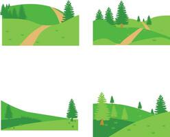 Field Green Hills In Different Shape. Isolated On White Background. Vector Illustration Set.