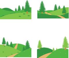 Field Green Hills In Different Shape. Isolated On White Background. Vector Illustration Set.