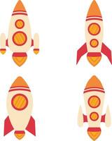 Spaceship Rocket In Cartoon Design. Vector Illustration Set.