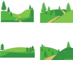 Field Green Hills In Different Shape. Isolated On White Background. Vector Illustration Set.