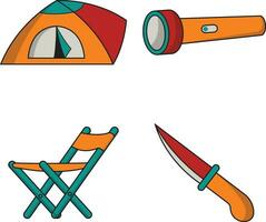 Set of Camping Equipment. Isolated On White Background. Vector Illustration.