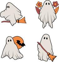 Retro Ghost Halloween With Simple Cartoon Design Style. Vector Illustration Set.