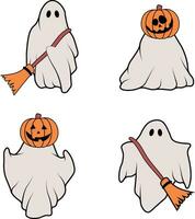 Retro Ghost Halloween With Simple Cartoon Design Style. Vector Illustration Set.