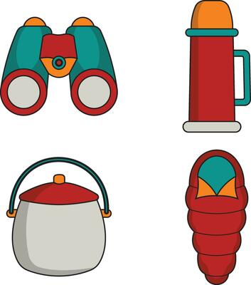 Set of Camping Equipment. Isolated On White Background. Vector Illustration.