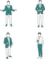 Character Doing Presentation With Different Pose. Flat Face Design. Vector Illustration Set.