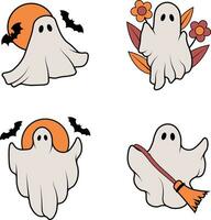 Retro Ghost Halloween With Simple Cartoon Design Style. Vector Illustration Set.